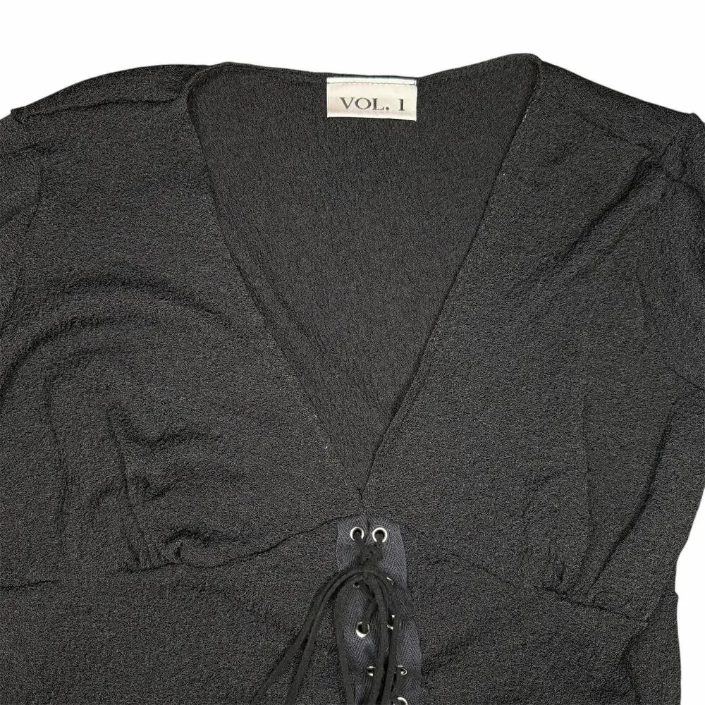 Vol 1 Y2K V-Neck Lace Up Top Size M - Picture 2 of 6